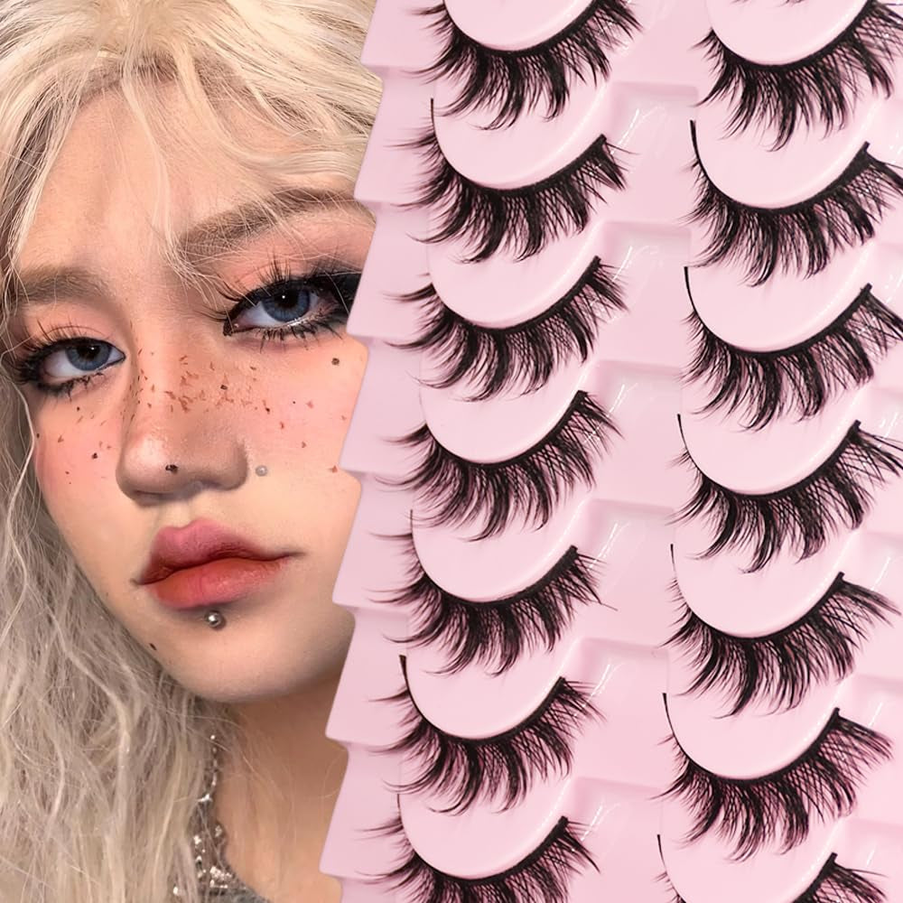 12Mm Manga Natural Look False Eyelashes, Reusable Strip Lashes, Including 10 Pairs of Eye Lashes, Easy to Apply Doll Makeup (01)
