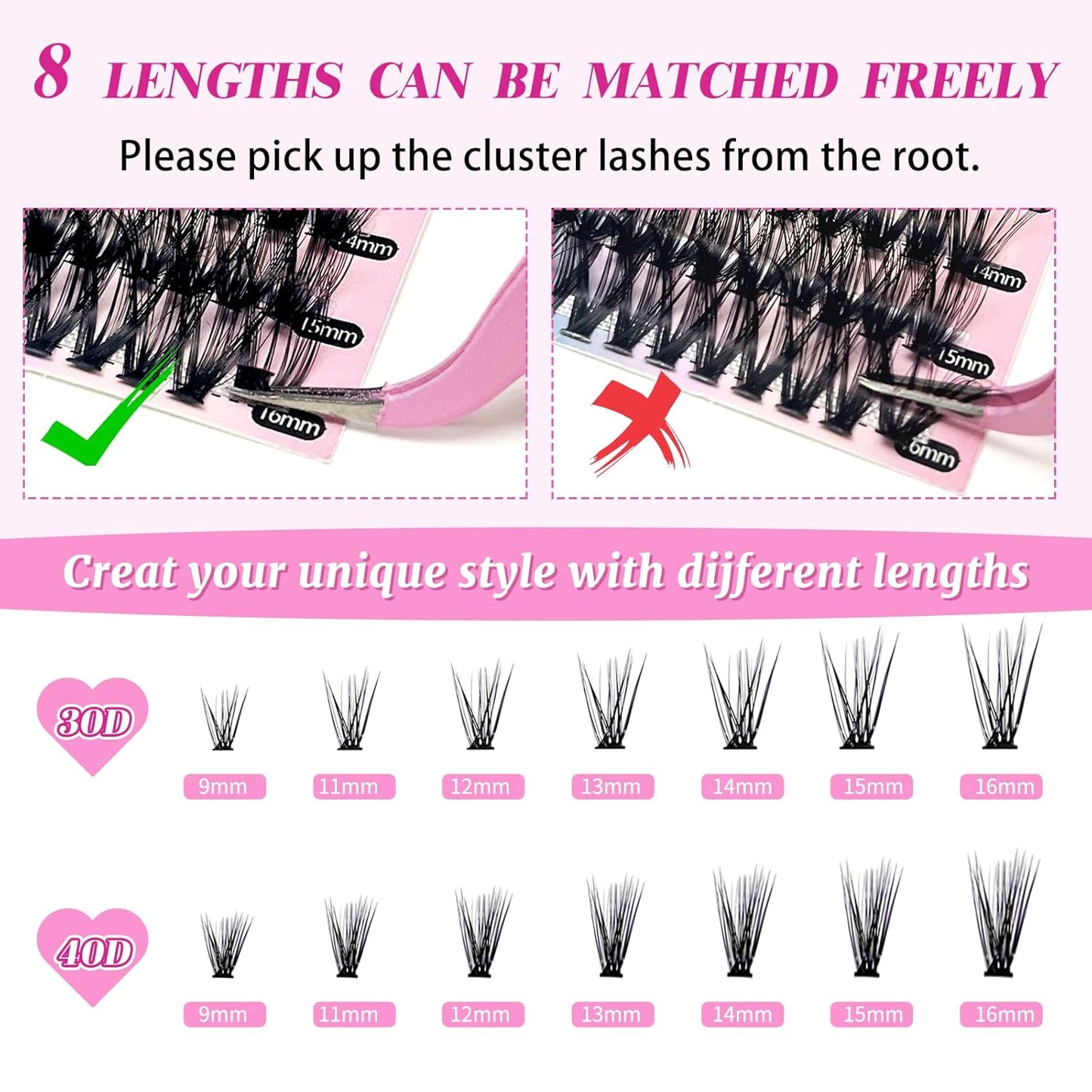 DIY Lash Extension Kit, 280Pcs 30D+40D Individual Lashes, Black, Vegan, Salon Lash Extensions at Home