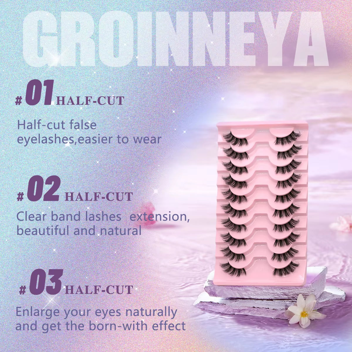 Half Eye Lashes 5/6/10 Pairs Cat Eye Lashes Clear Band Fake Eyelashes Eye Elongated Natural Look Eyelashes Extension