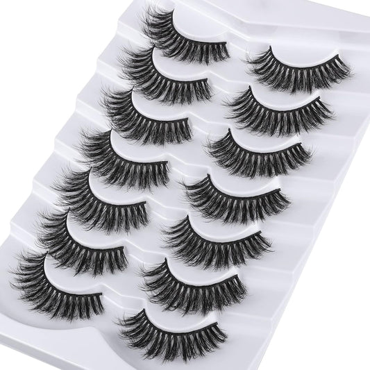 Lashes Eyelashes 8D Fluffy False Eyelashes Wispy Faux Mink Lashes Light Weight Fake Eyelashes Cat Eye Lashes 7 Pairs Pack