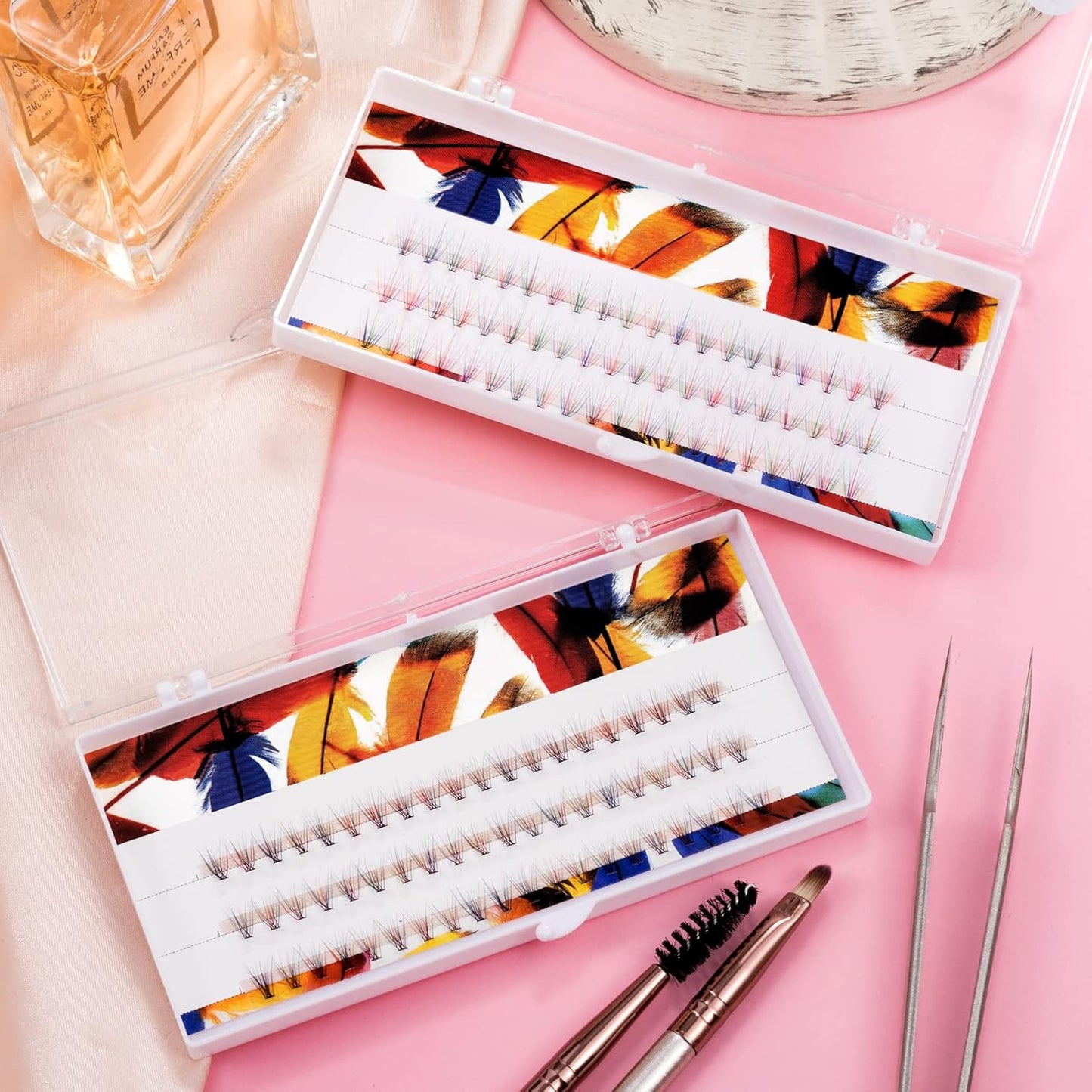 120Pcs Colorful Volume Eyelashes Extension, Easy Fans Eye Lash Extensions, Pre Made Individual Soft False Eyelashes Make up Tools for Women Girls (D Curl,8Mm/10Mm) 60Pcs / Box