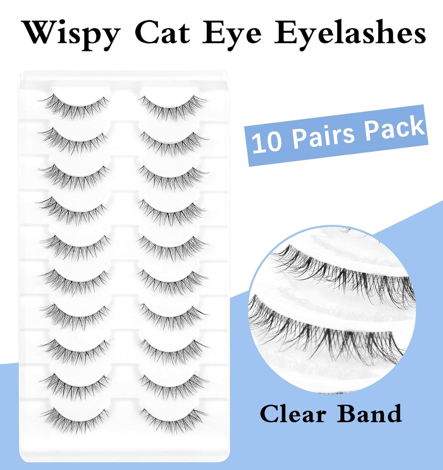 Fluffy Fox Eye Lashes, Natural Look Mink Cat Eye Lashes, Short Wispy Lash Strips, 10 Pairs Pack Volume Strip Fake Eyelash Extension Look