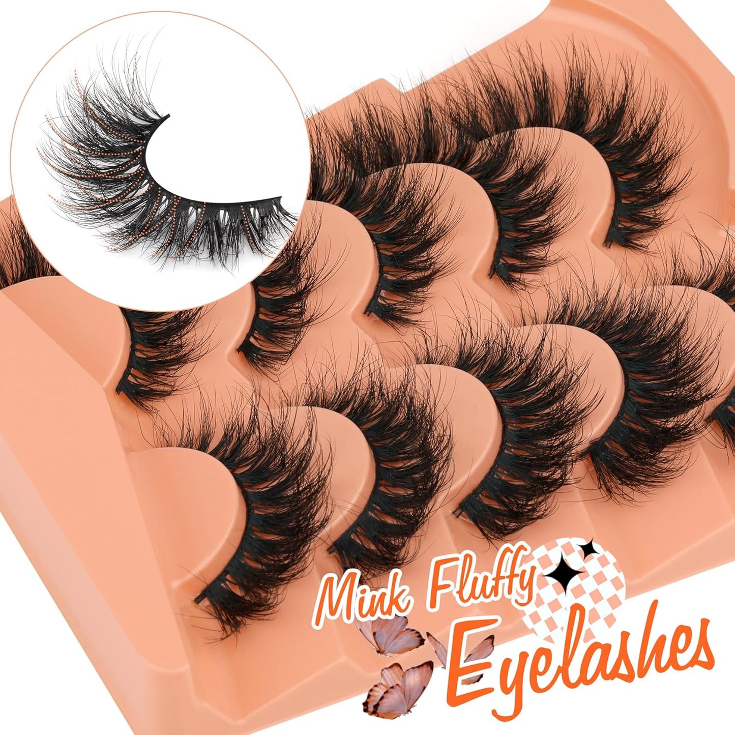 Fluffy Lashes Mink False Eyelashes Cat Eye Lashes Natural Look Volume Faux Mink Eyelashes 5 Pairs Multipack by