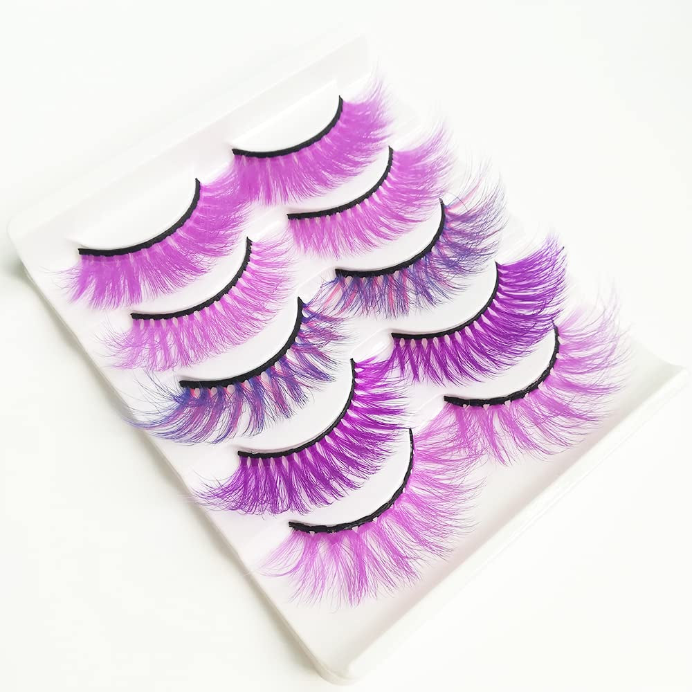 Purple Lashes Colorful Eyelashes Halloween Easter Faux Mink Eyelashes Colored False Eye Lashes Long Dramatic Party Fake Eyelashes Makeup Tools Costume Eye Lashes Extensions(Mq305-Purple)