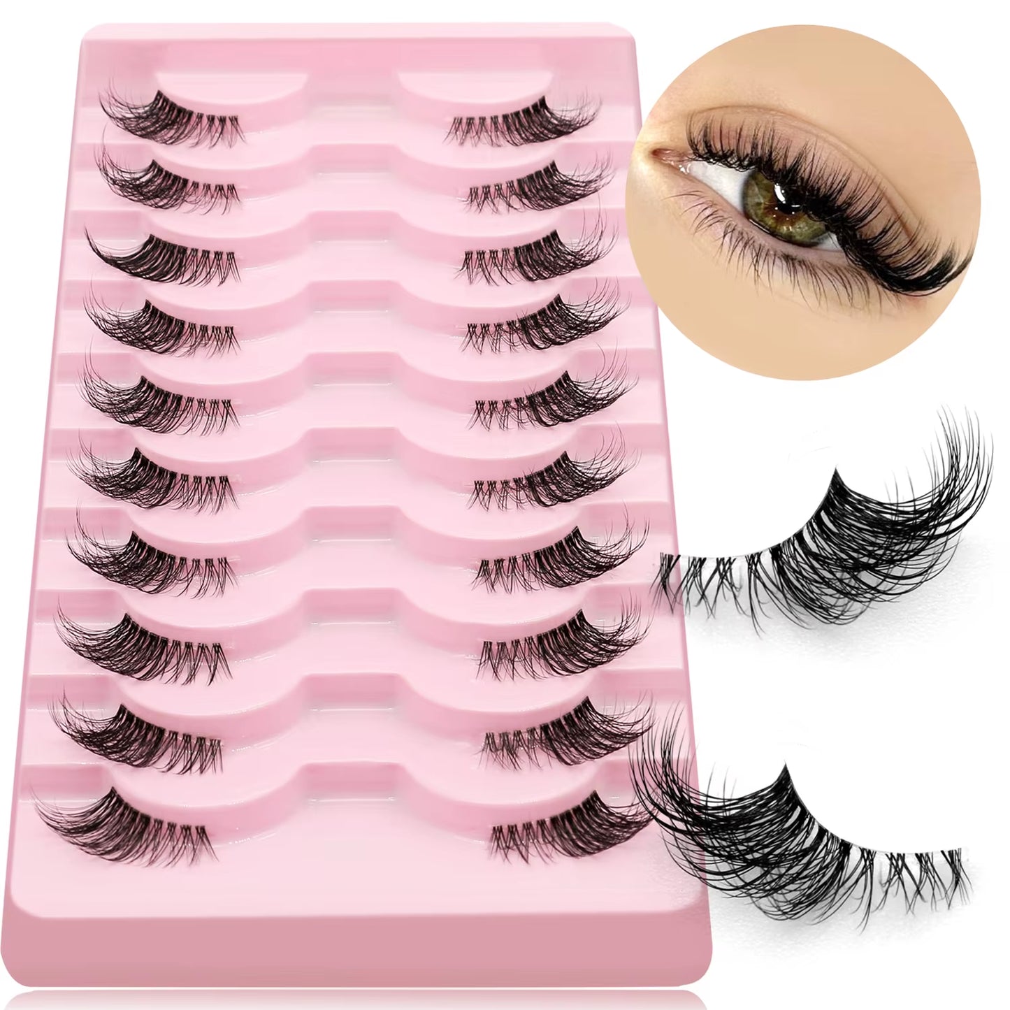 Half Eye Lashes 5/6/10 Pairs Cat Eye Lashes Clear Band Fake Eyelashes Eye Elongated Natural Look Eyelashes Extension