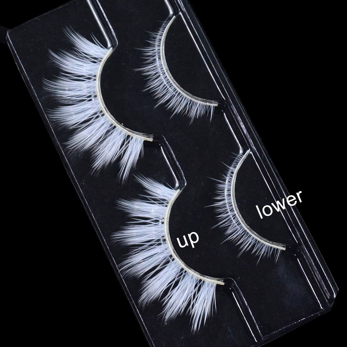 2 Pairs/Set 3D White Eyelashes Clear Band Snow Color Eye Lashes Cosplay Halloween Manga Lashes Makeup up and Lower Bottom Lashes