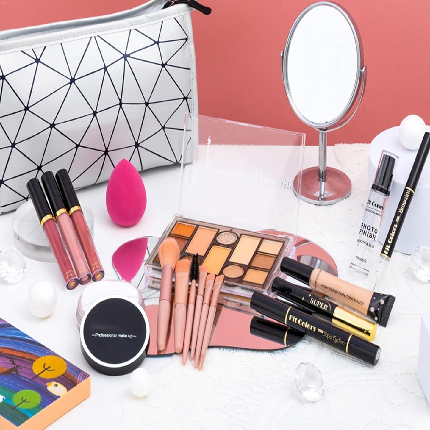 Professional Makeup Kit | Makeup Kit Women | Full Kit Makeup | Makeup Bundle Women, Complete Makeup Set, Eyeshadow Lipstick Kit, Makeup Storage Bag Set, Mirrored Makeup Bundle, Cosmetic Bundle Women