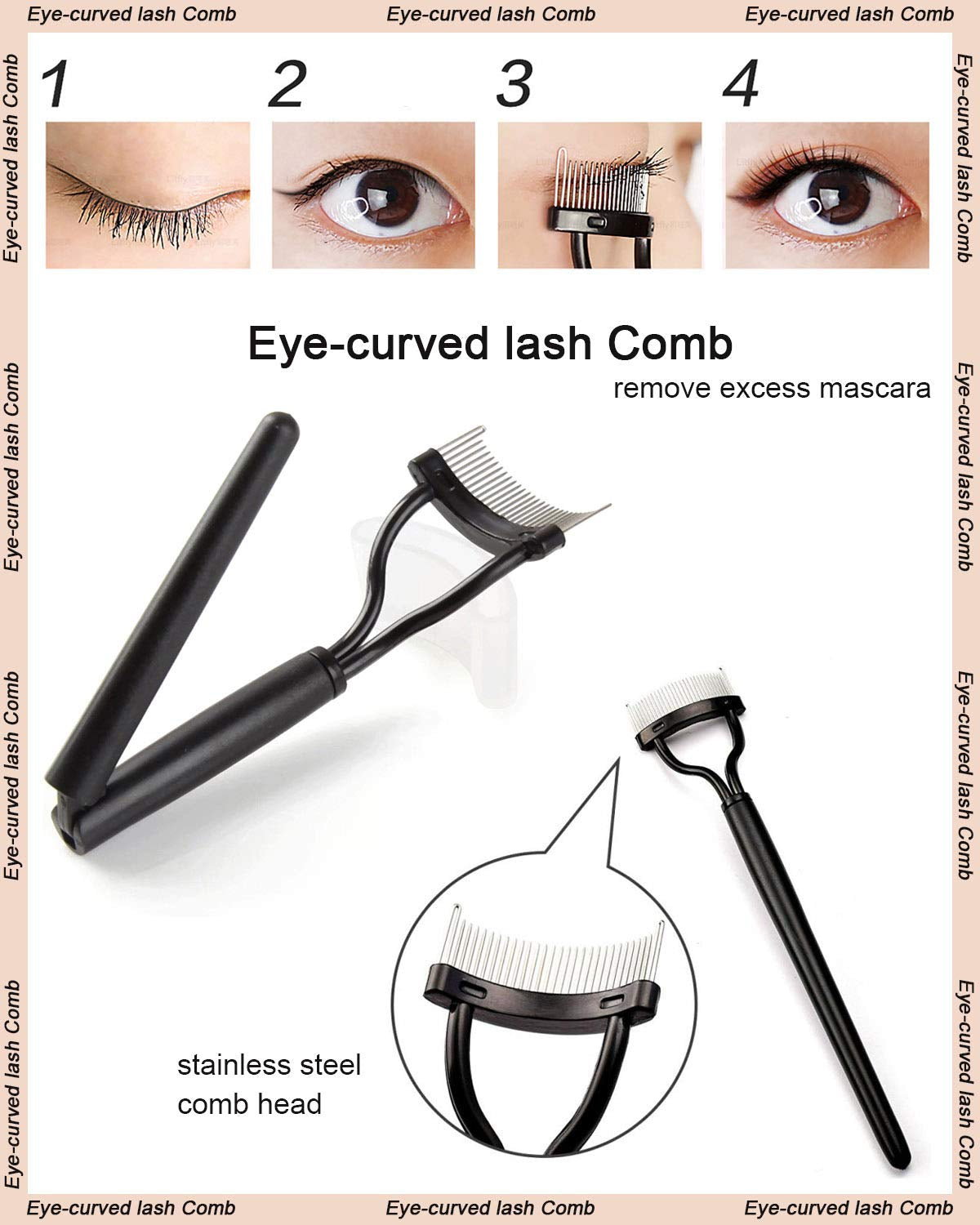 Eyelash Curler Kit Metal Lash Curlers with Mascara Applicator Eyelashes Separator Comb & 6 Replacement Refill Pads (Rose Gold)