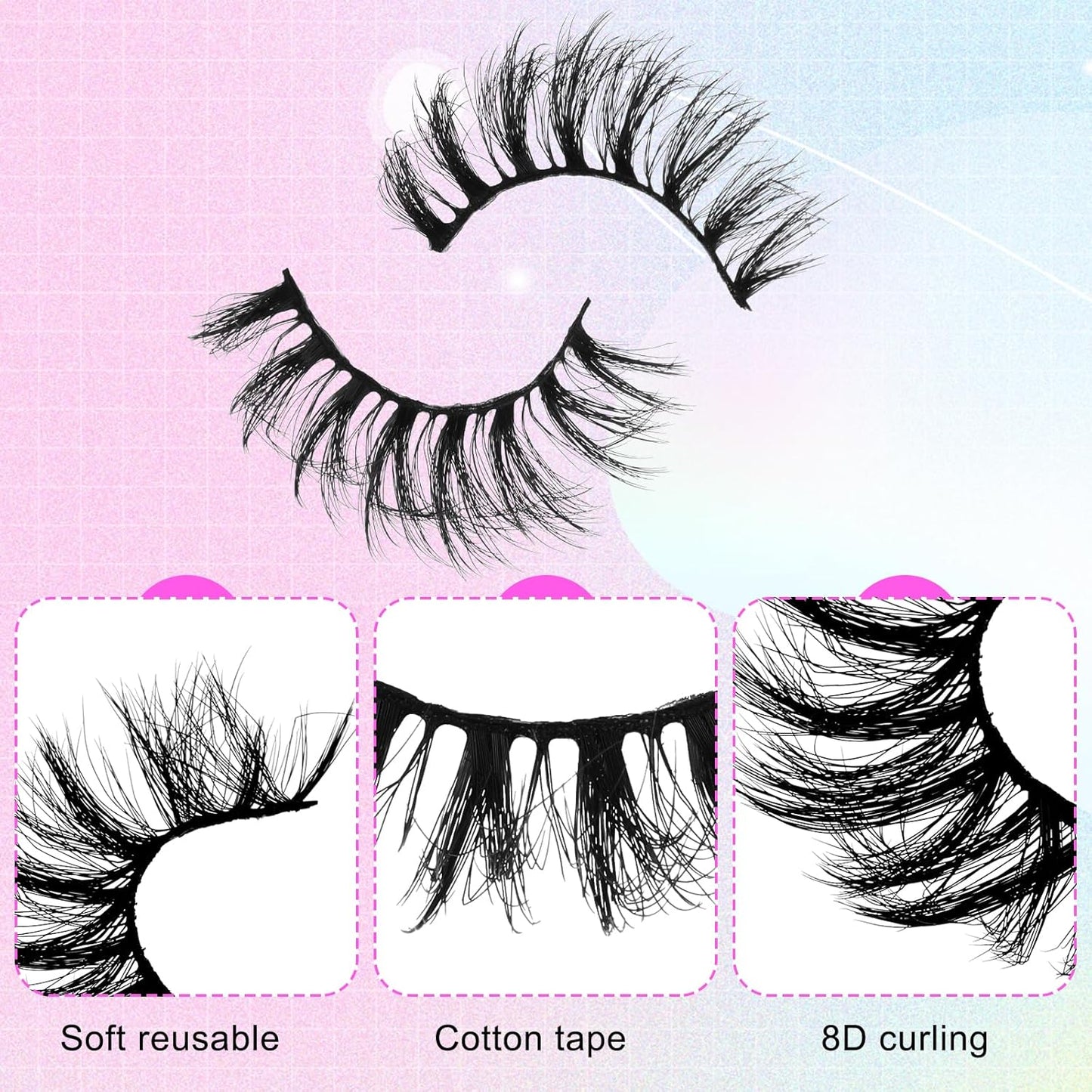 20 Pairs Fluffy Lashes False Eyelashes Mink Eyelashes 3D Volume Faux Mink Cat Eye Lashes Pack 4 Styles Mixed Natural Look Wispy Lashes Long Faux Eyelashes Adhesives Makeup Accessories for Women