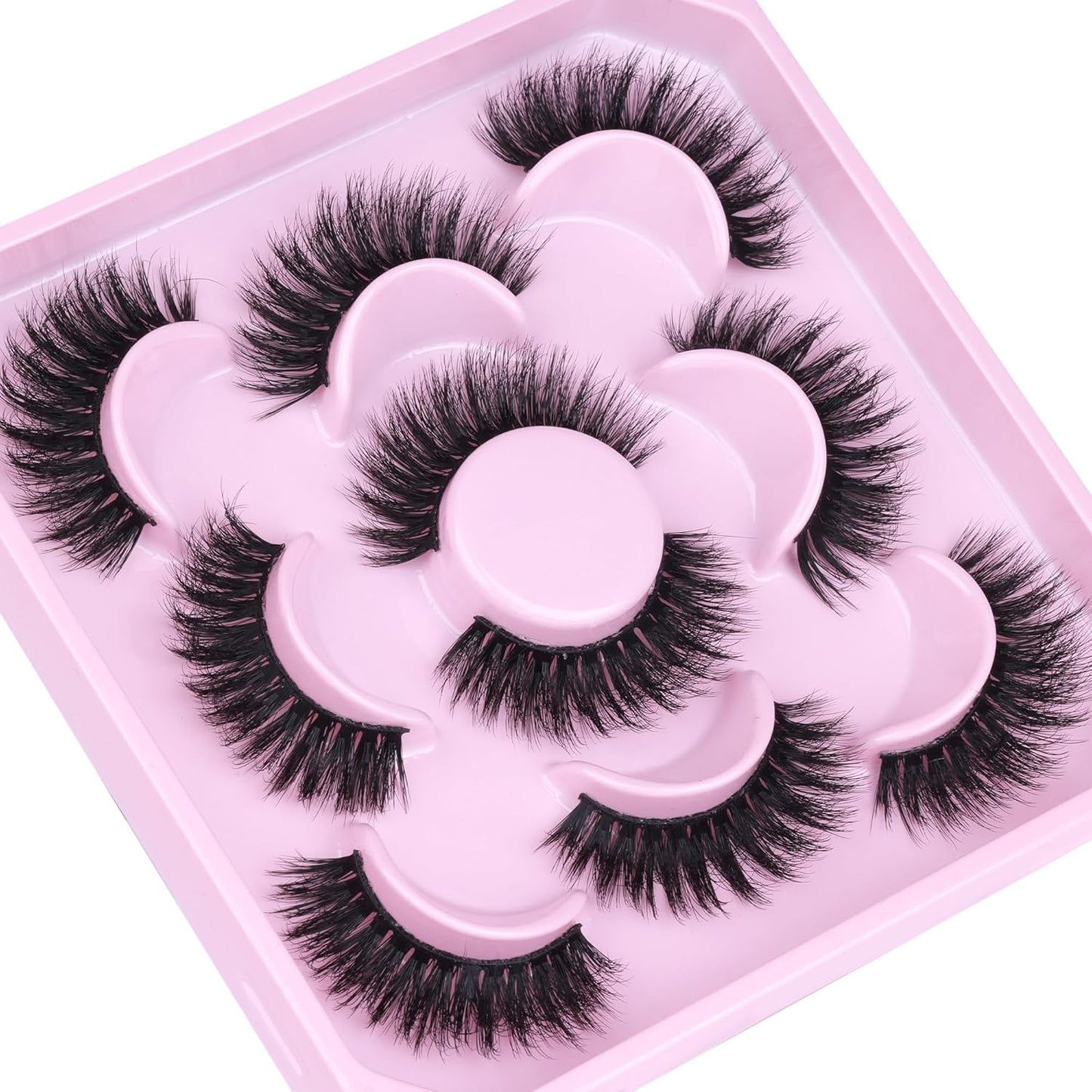 Mink Lashes Fluffy 6D Volume False Eyelashes Fluffy Strip 15-18MM Fake Lashes 100% Handmade Lightweight 5 Pairs Pack Faux Mink Lashes (FD01), Black