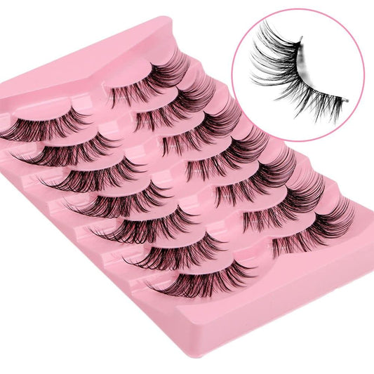 Manga Lashes, Fox Eye False Eyelashes Cat Eye Lashes Natural Look Cosplay Anime Eyelashes Clear Band Eyelashes Wispy Faux Mink Fake Lashes 7 Pairs