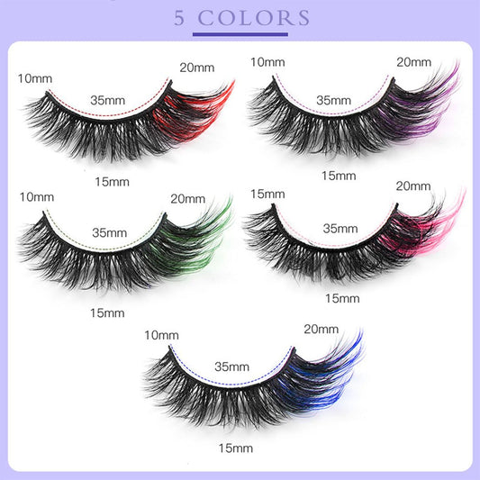 False Eyelashes with Color Fluffy Faux Mink Lashes Colored D Curl Strip Long Eye Lashes 10 Pairs Dramatic Lashes Volume Fake Eyelashes for Women and Girls
