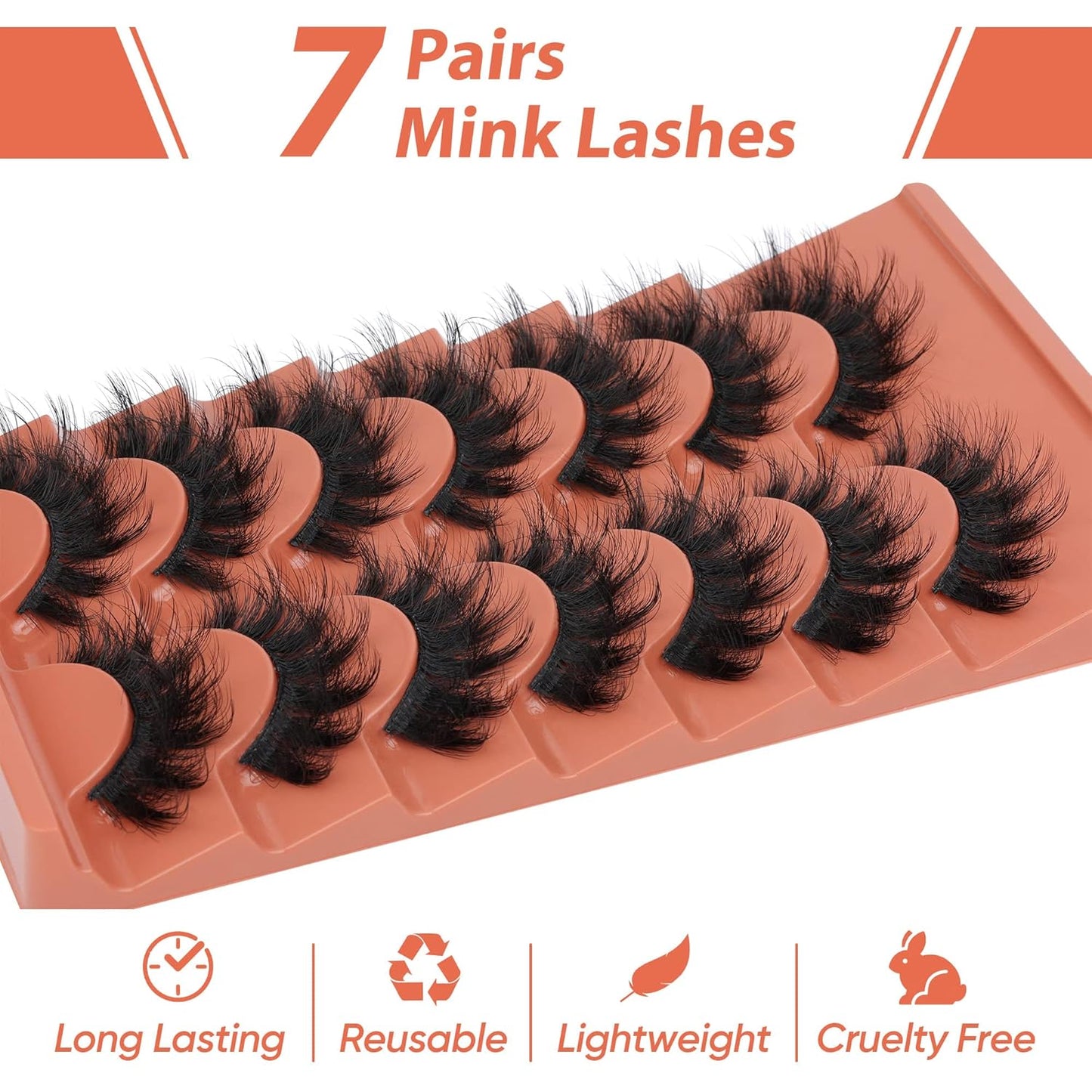 Fluff 8D False Eyelashes 20Mm Faux Mink Lashes Natural Fake Thick Volume Cat Eye Lashes 7 Pairs Multipack
