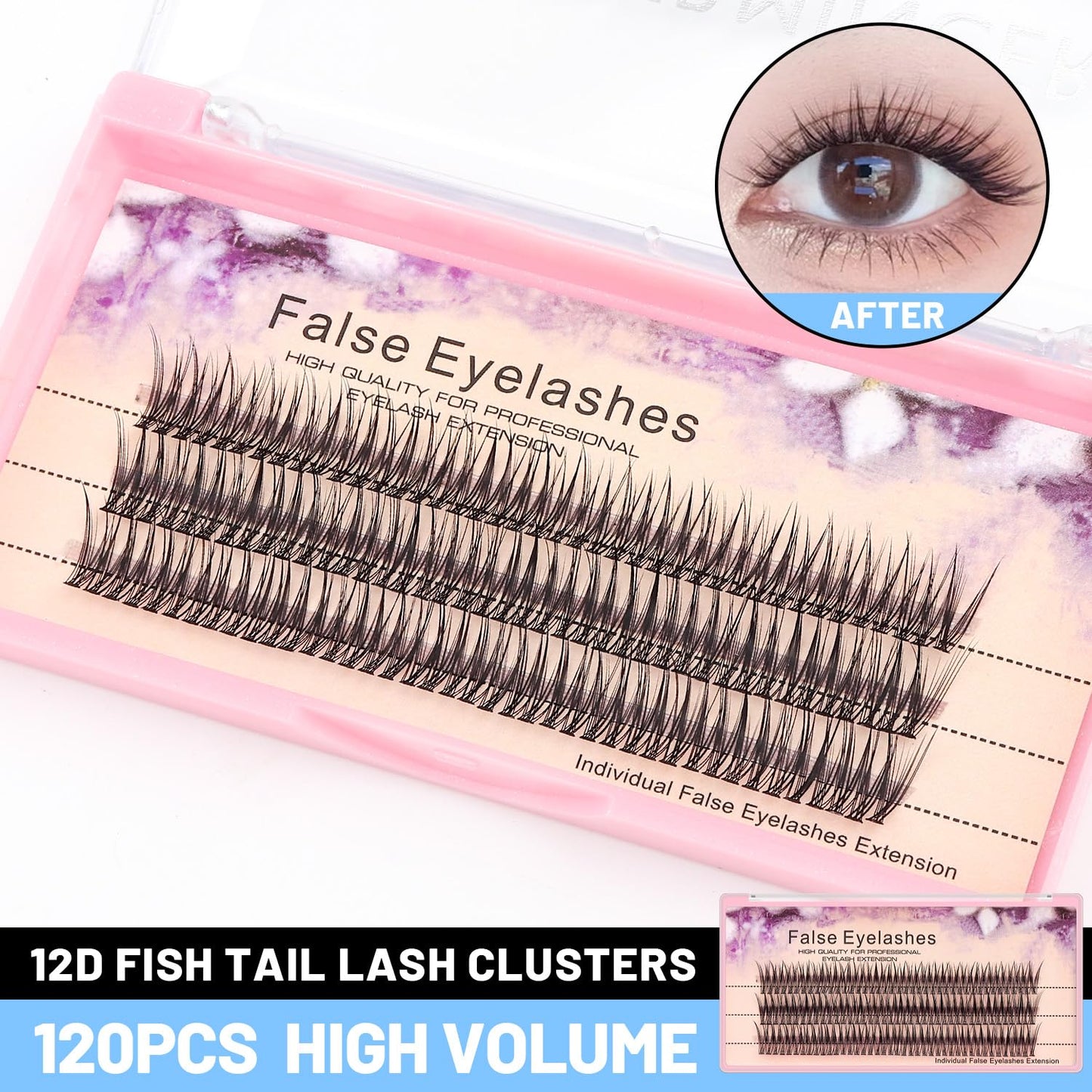 120Pcs 0.10Mm Thickness Handmade Fish Tail False Lahses Thick Natural Long Black Individual False Eyelashes Fake Eye Lashes Extensions Makeup Tool (16Mm)