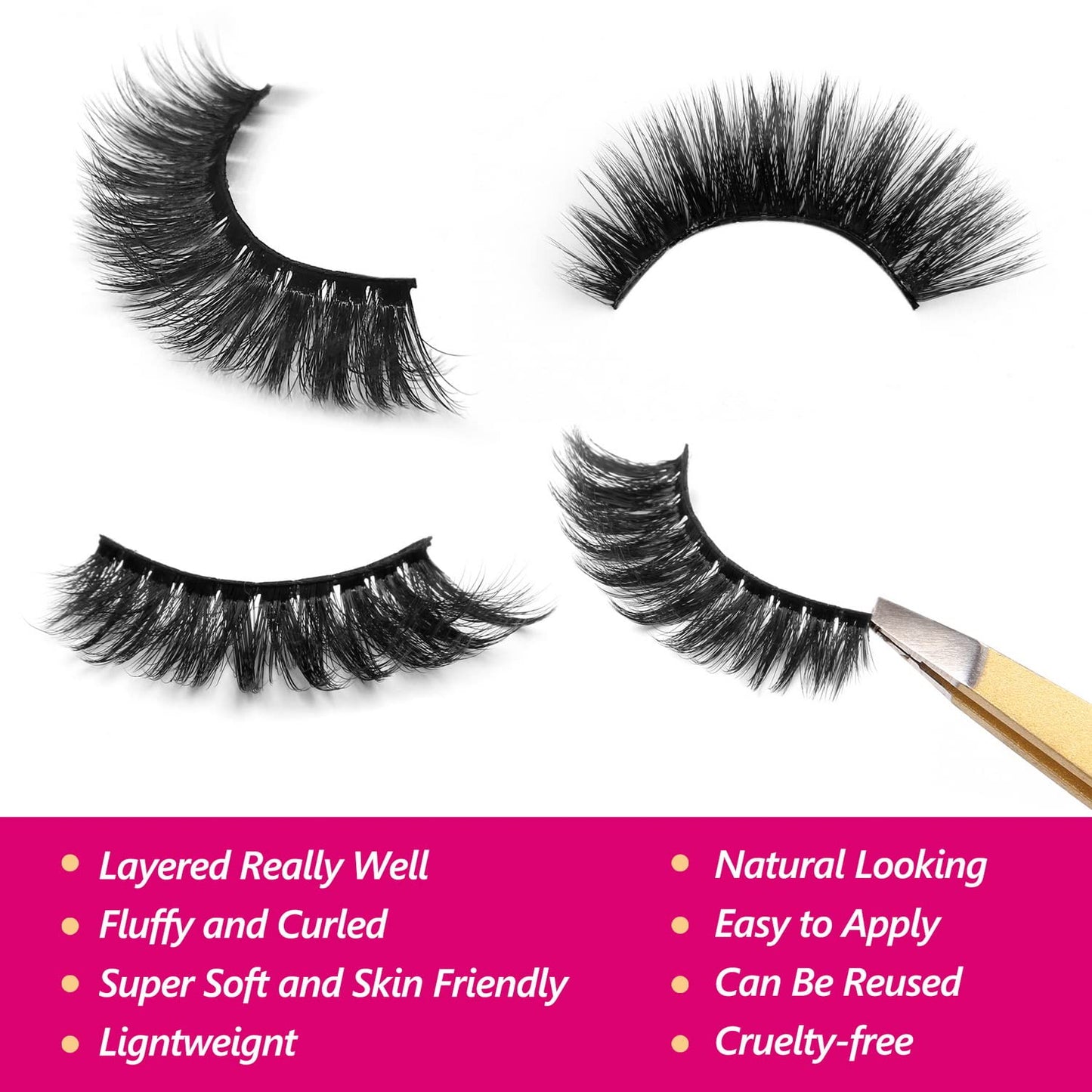 False Eyelashes Natural Look Cat Eye Lashes Wispy, 3D Mink Lashes Fluffy Long Thick, Fake Eyelashes Cross Wispy Volume Lash Soft Reusable Dramatic, 15 Pairs, Sierra Style