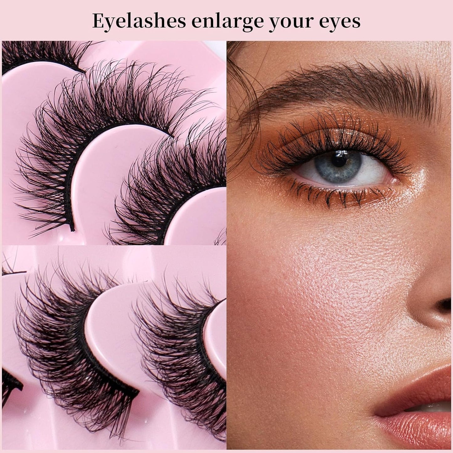 Cat Eye False Eyelashes 14 Pairs 6D Volume Natural Look Fluffy Wispy Lashes 15Mm Eye Lash Extensions Strip Fake Eyelashes Pack