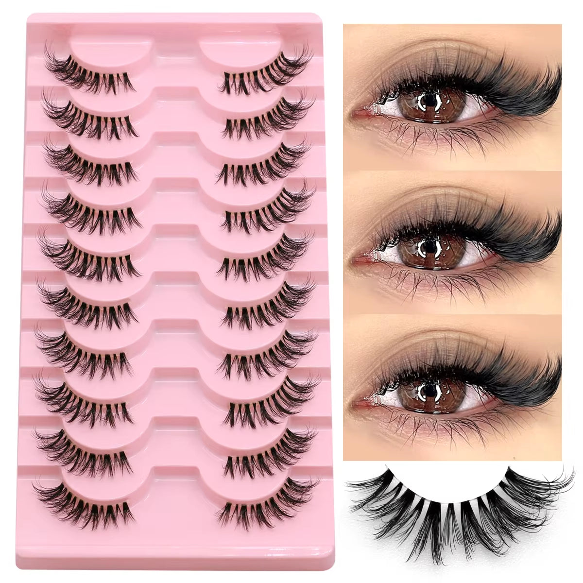 Half Eye Lashes 5/6/10 Pairs Cat Eye Lashes Clear Band Fake Eyelashes Eye Elongated Natural Look Eyelashes Extension