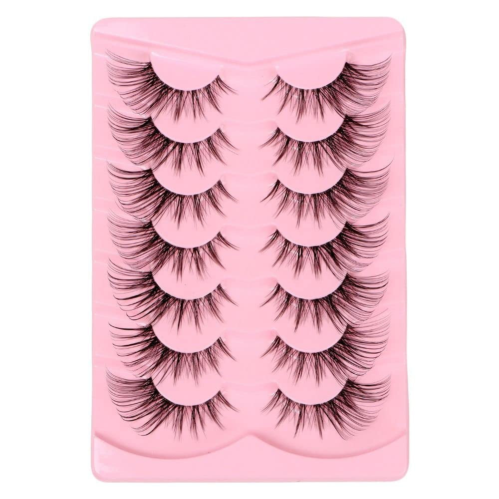 Manga Lashes, Fox Eye False Eyelashes Cat Eye Lashes Natural Look Cosplay Anime Eyelashes Clear Band Eyelashes Wispy Faux Mink Fake Lashes 7 Pairs