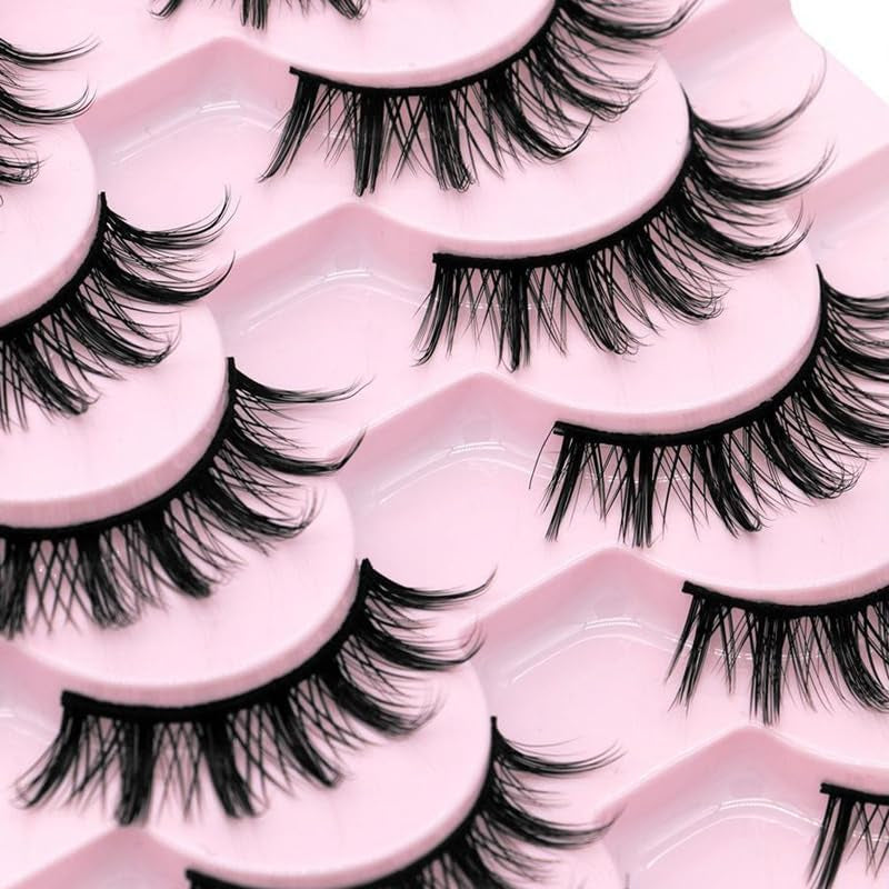 MANGA Lashes False Eyelashes Cosplay Lashes Natural Look Faux Mink 3D Fluffy Eye Lashes Cotton Band Soft Reusable Look like Extensions 10 Pairs 13Mm Cross Lashes Pack