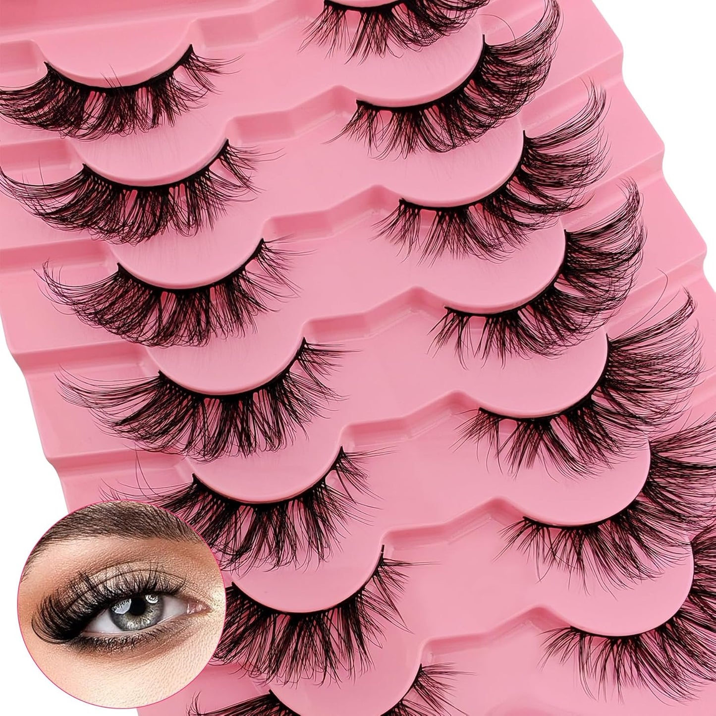 Fox Eye Lashes Flu-Ffy 22Mm Cat-Eye Lashes Curly Volume Eyelashes Faux Mink Lashes That Look like Extensions Lashes Wispy False Eyelashes Natural Look 7 Pairs Pack(Fxd2)
