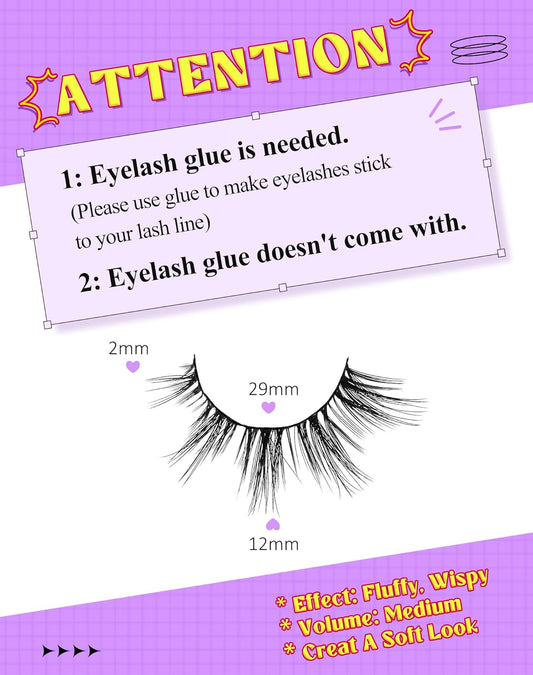 Natural Lashes Wispy Lashes Natural Look False Eyelashes Natural Flared Eyelashes False Eye Lashes Soft Fluffy Lashes 7 Pairs D13 Sexy Cat Eye-10Mm