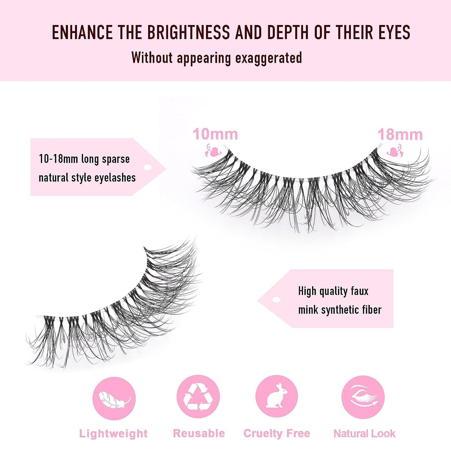 Fake Eyelash Cat Eye Lashes Wispy Natural Look, D Curl 10-18Mm Clear Band 3D Natural False Eyelashes Multipack (A8 Clear Band, 10 Pair (Pack of 1))