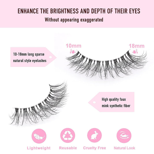 Fake Eyelash Cat Eye Lashes Wispy Natural Look, D Curl 10-18Mm Clear Band 3D Natural False Eyelashes Multipack (A8 Clear Band, 10 Pair (Pack of 1))