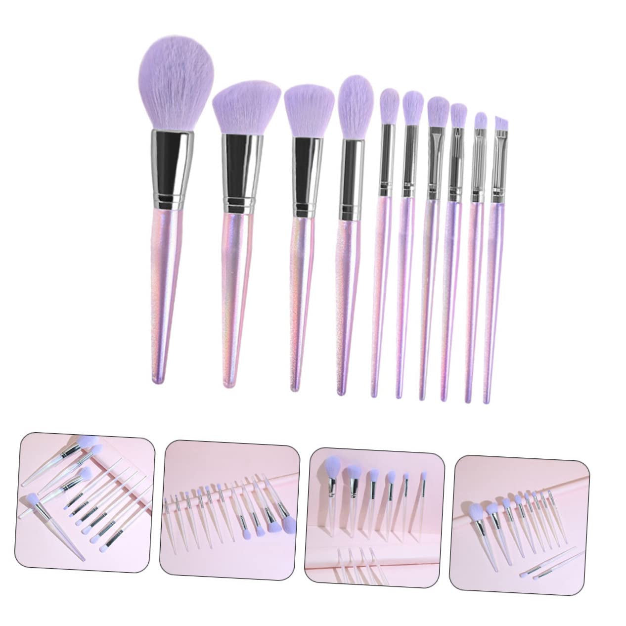 Complete Women'S Makeup Brush Set 10Pcs Amethyst Makeup Brushes for Daily Use Travel and Professional Application
