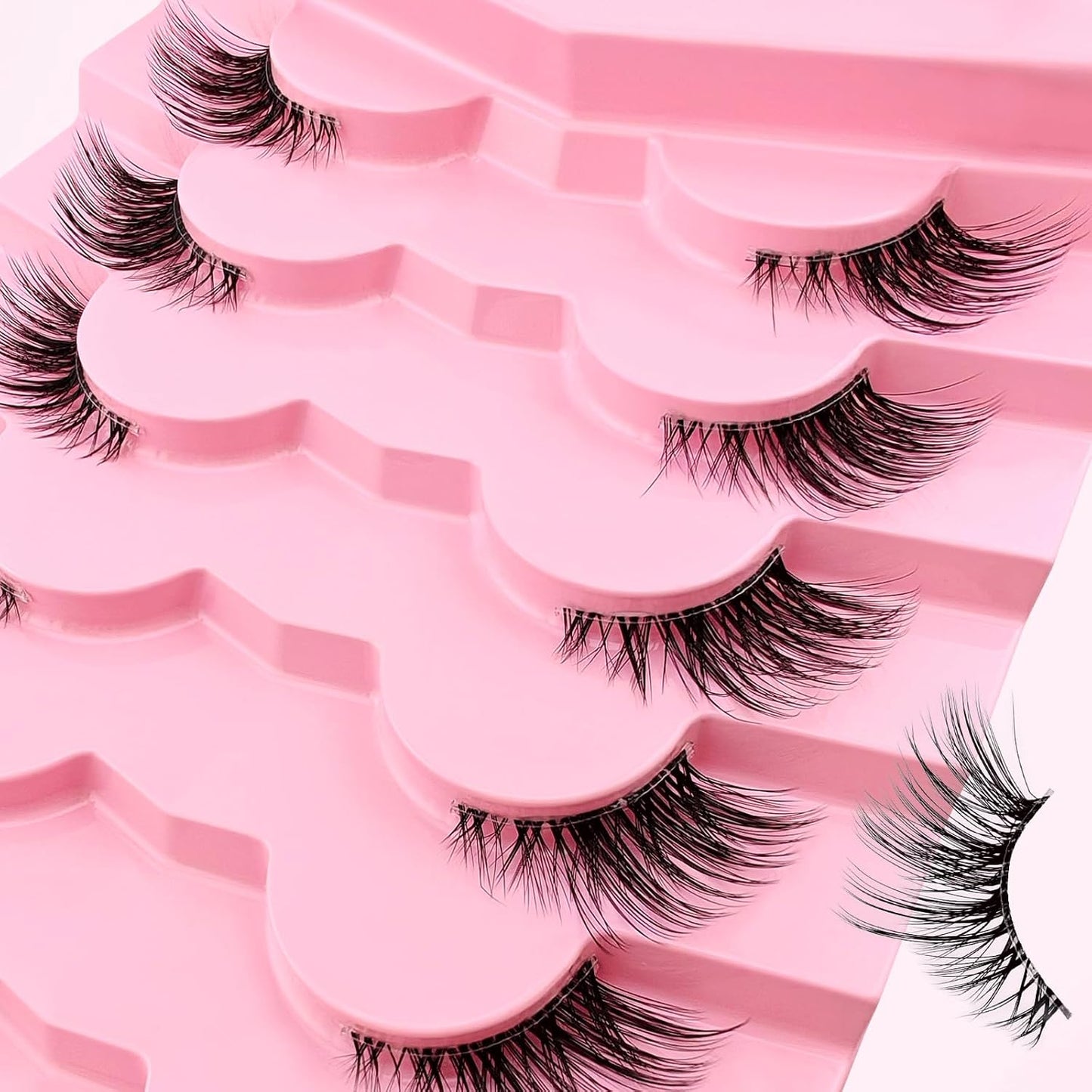 Half Lashes with Clear Band, 15Mm Natural Look Fox Eye Fluffy Wispy 3D Curly Eyelashes, Cat-Eye Accent Lashes That Look like Extensions, Faux Mink False Eyelashes 7 Pairs Pack(Cz-27)