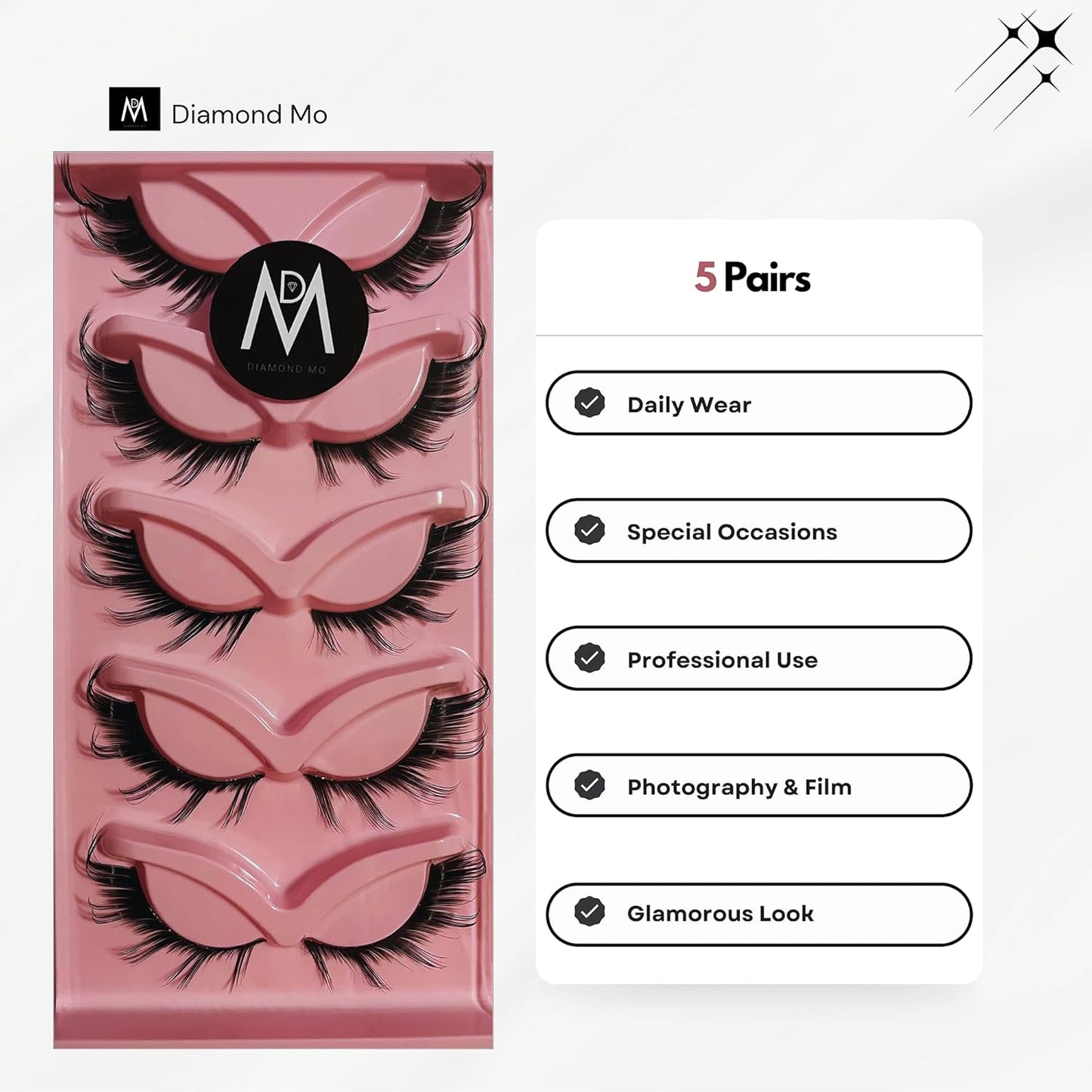 Eye Lashes Mink Magnetic Natural Look Fox False Eyelashes Cat Fox Gorgeous Wispy Makeup (5 Pairs Pack), Black