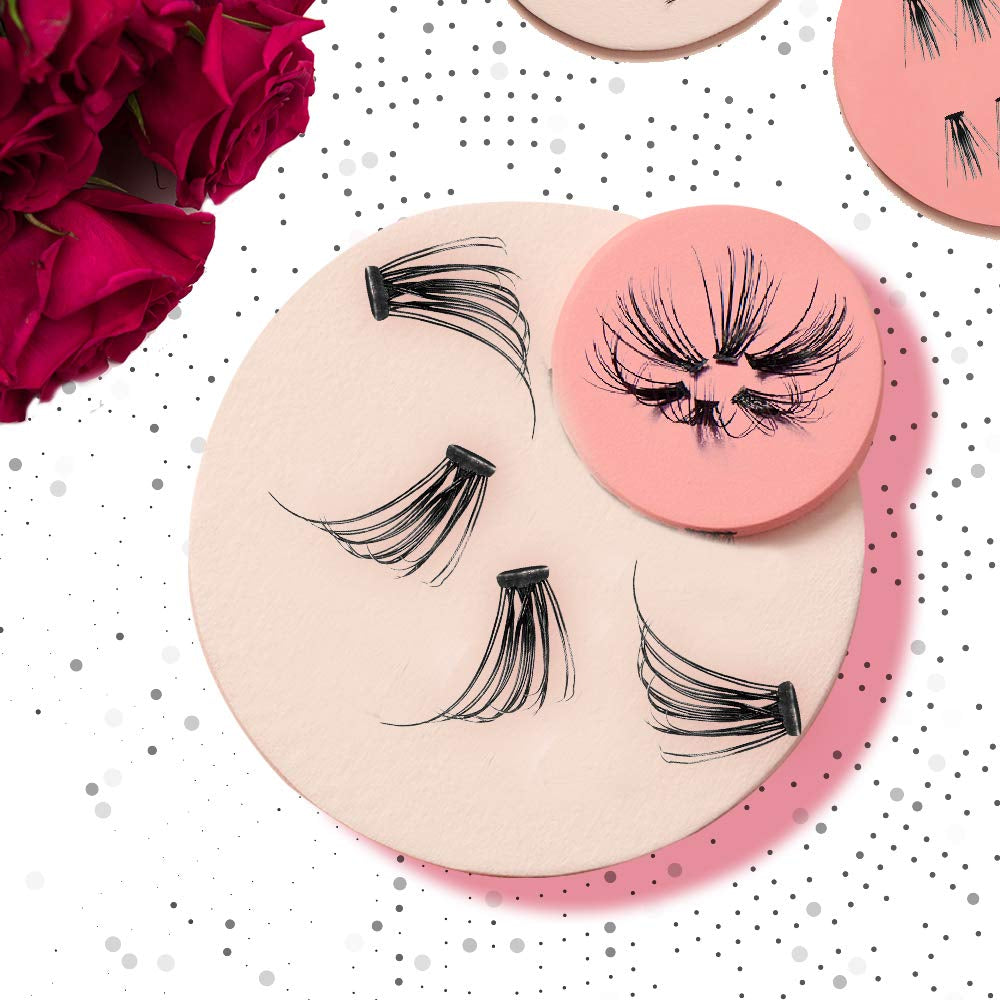 Faux Mink False Eyelashes, Individual Lashes Short, Black - Natural Look DIY Lash Clusters, Eyelash Extensions, 4 Pack