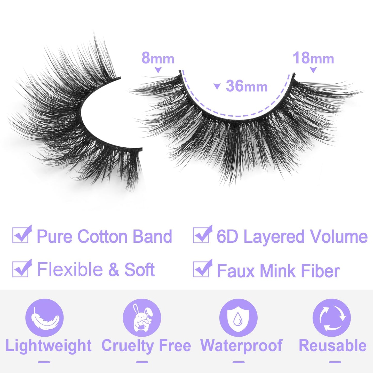 Eyelashes Natural Look Faux Mink Lashes 3D False Eyelashes Wispy Cat Eye Lashes Pack Strip Lashes by