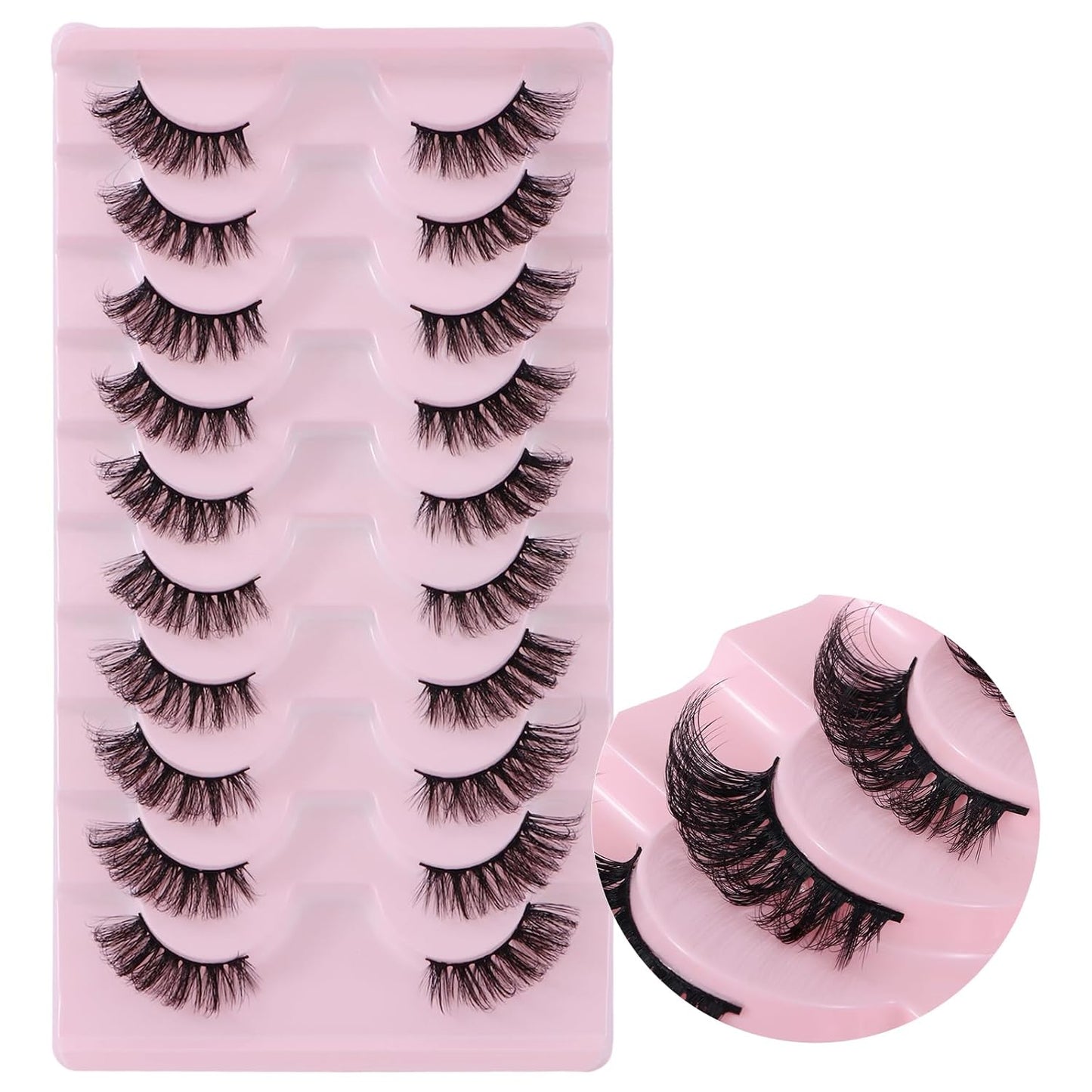 10 Pairs Half Lashes 3D Multi-Layers Fluffy Cat Eye Lashes Clear Band Natural Look False Eyelashes That Look like Extensions 15Mm Curl Volume Lashes Reusable (A2)