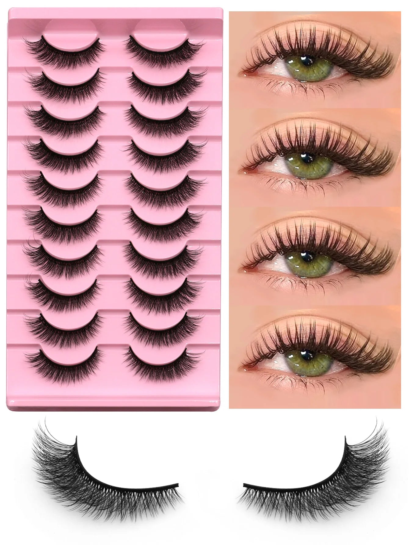 Fluffy Manga Eyelashes Dramatic Smoky Cat Eye Lashes Natural Long Lashes Soft Faux Mink Lashes Flawless Makeup Look