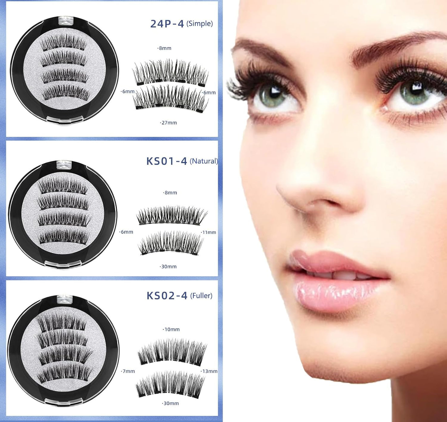 Magnetic Eyelashes Kit, Natural Cat Eye Lashes With, Reusable Magnetic Eyelashes,No Glue Needed Eyelashes with Magnets, Easy to Wear and Remove for All-Day Comfort (Fuller)