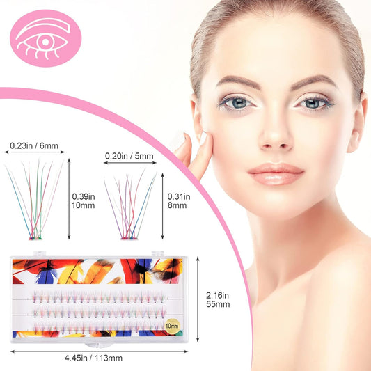 120Pcs Colorful Volume Eyelashes Extension, Easy Fans Eye Lash Extensions, Pre Made Individual Soft False Eyelashes Make up Tools for Women Girls (D Curl,8Mm/10Mm) 60Pcs / Box