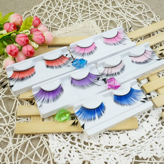 2 Pairs Classic False Eyelashes Colorful Feather Eye Lashes Self-Adhesive Wispy Lashes for Women Eye Makeup Tools Light Pink