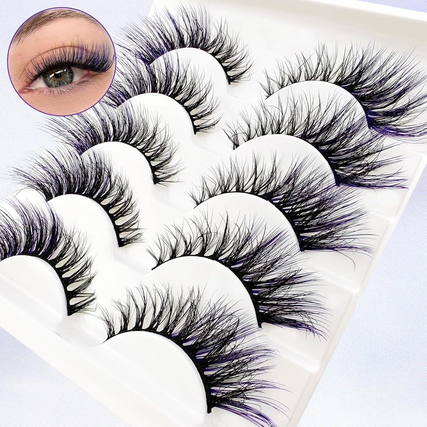 Colored Lashes Fluffy Mink Eyelashes Blue End, 20Mm Dramatic Cat-Eye Lashes That Look like Extensions Wispy Faux Mink False Eyelashes Natural Look(5W-Blue)