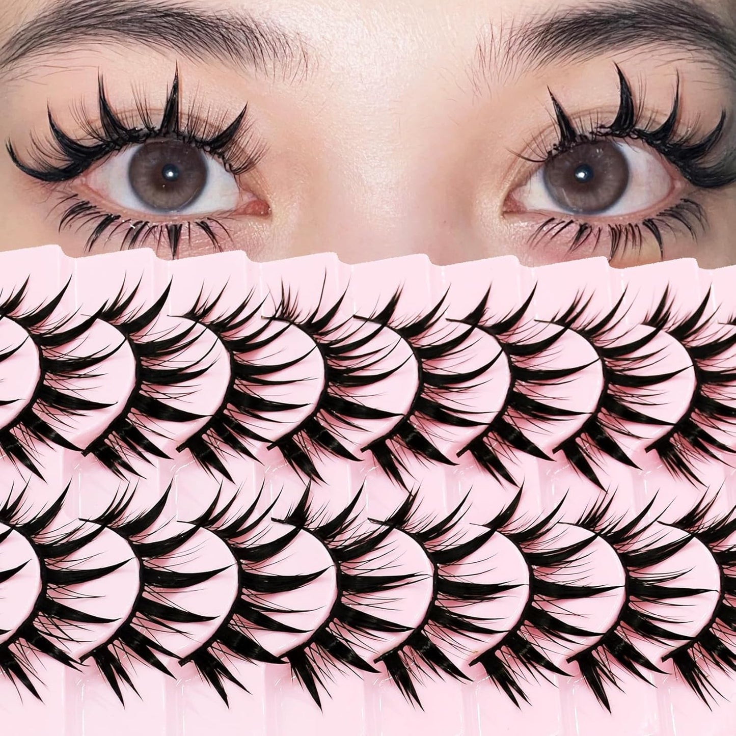 10Pairs Manga Lashes Spiky Cat Eye Lashes Extensions 16Mm Cute Look Lashes Faux Mink Eyelashe (H01)