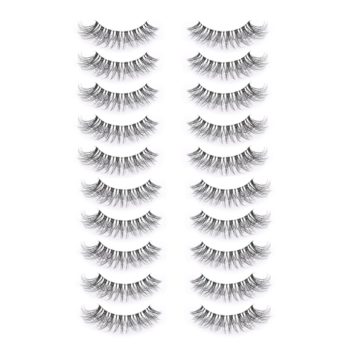 Fake Eyelash Cat Eye Lashes Wispy Natural Look, D Curl 10-18Mm Clear Band 3D Natural False Eyelashes Multipack (A8 Clear Band, 10 Pair (Pack of 1))