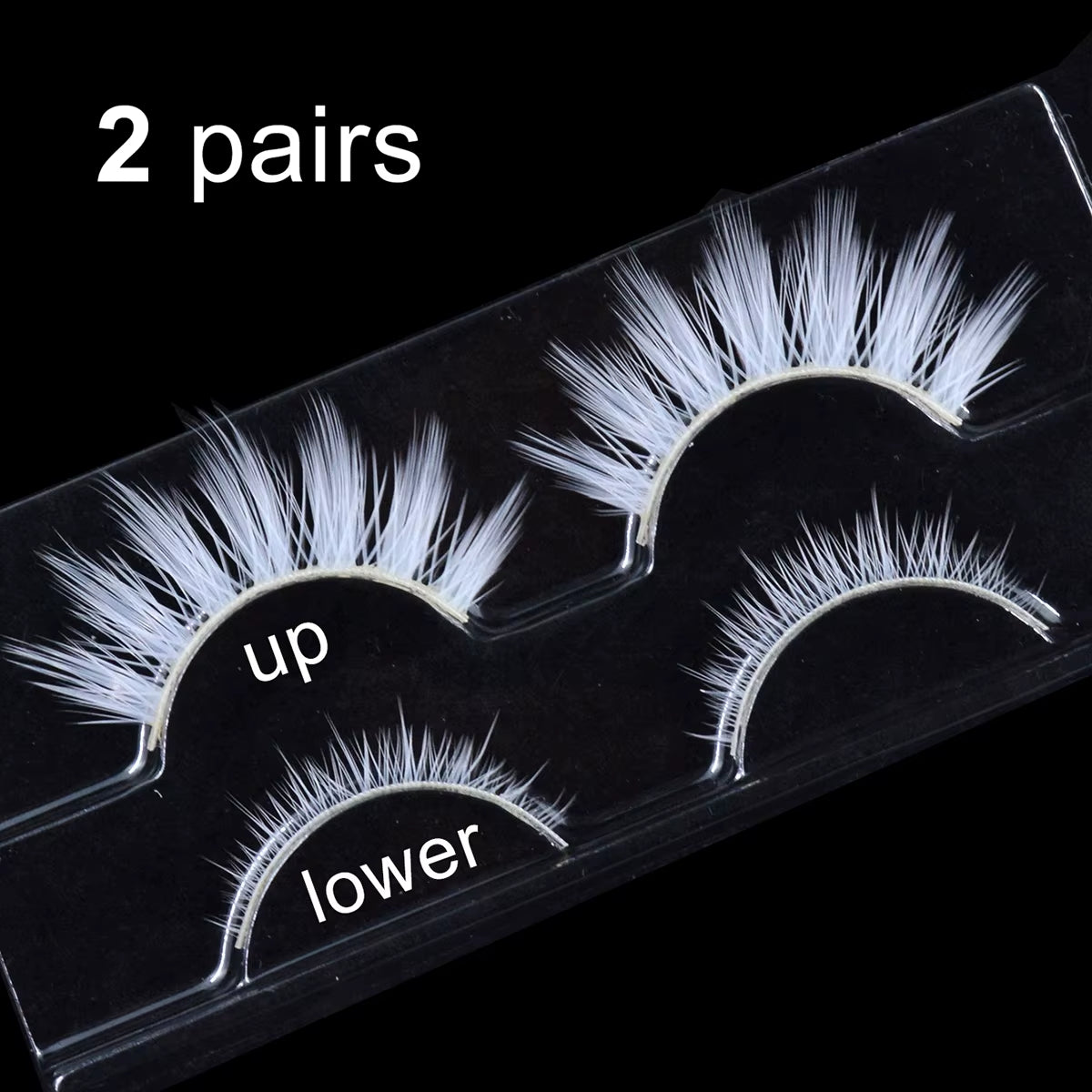 2 Pairs/Set 3D White Eyelashes Clear Band Snow Color Eye Lashes Cosplay Halloween Manga Lashes Makeup up and Lower Bottom Lashes