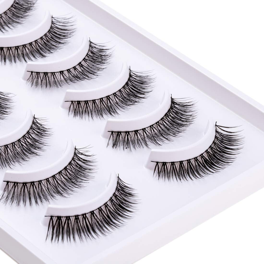 10 Pairs False Eyelashes Natural Look Eyelashes Soft Fake Lashes 100% Handmade Lashes Reusable Eye Lash Transparent Band 1 Pack by 002 Style