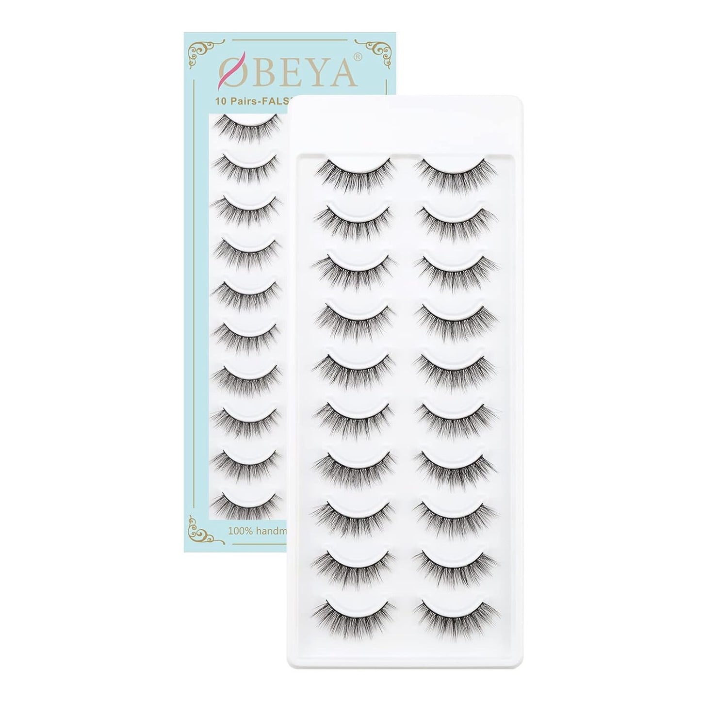 10Pairs Cat Eye Lashes False Lashes 3D Fake Eyelashes Short Wispy Strip Lashes Reusable Eye Lashes Fluffy Thick Fake Lash 100% Handmade by OBEYA (S72 Style)