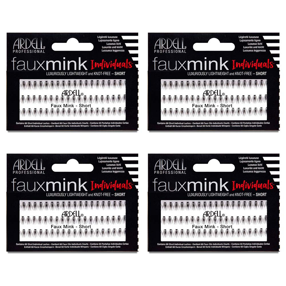 Faux Mink False Eyelashes, Individual Lashes Short, Black - Natural Look DIY Lash Clusters, Eyelash Extensions, 4 Pack