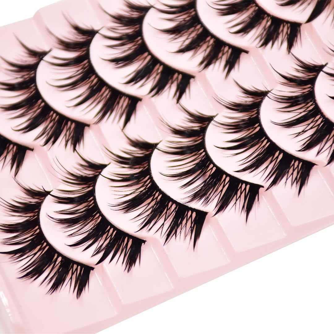 10Pairs Manga Lashes Spiky Cat Eye Lashes Extensions 16Mm Cute Look Lashes Faux Mink Eyelashe (H01)