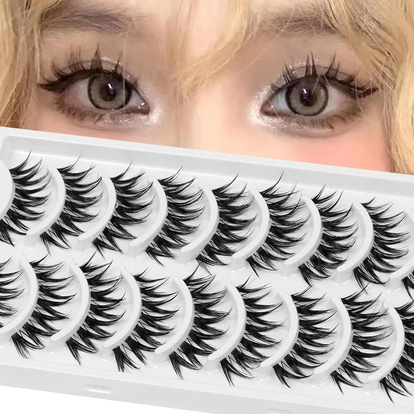 10 Pairs Cat Eye Lashes Clear Band Wispy Natural Look Fluffy False Eyelashes 3D Soft Volume Lashes Looks like Eyelash Extensions Reusable Faux Mink Lashes
