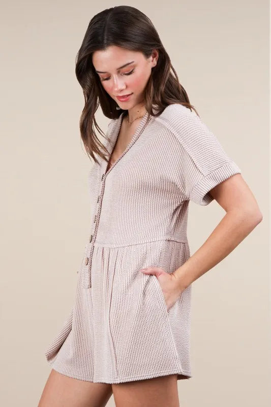 VERY J Two Tone Ribbed Knit Comfy Casual Romper