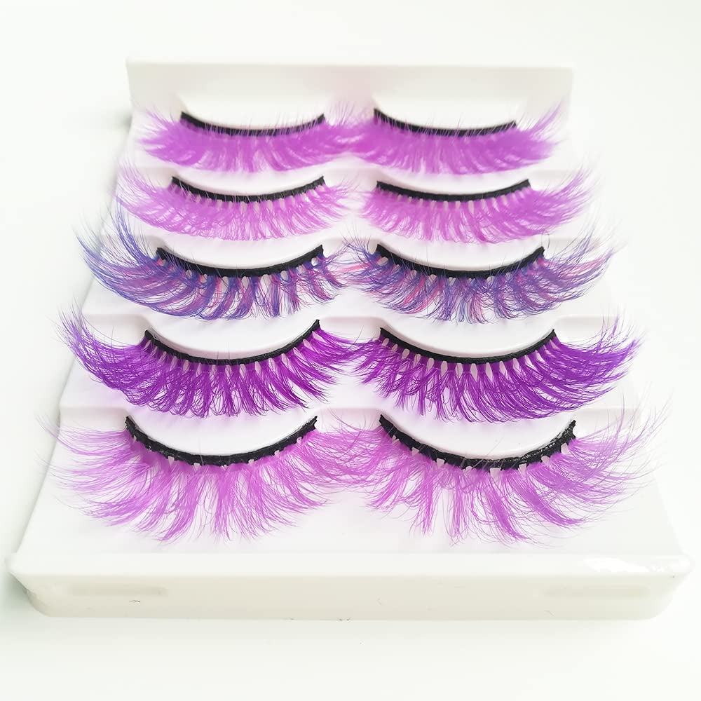 Purple Lashes Colorful Eyelashes Halloween Easter Faux Mink Eyelashes Colored False Eye Lashes Long Dramatic Party Fake Eyelashes Makeup Tools Costume Eye Lashes Extensions(Mq305-Purple)