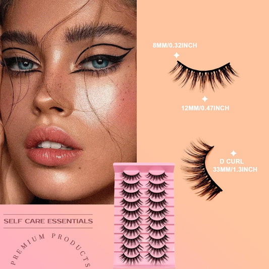 Eyelashes Natural Look Faux Mink Lashes Pack Handmade Fluffy False Eyelashes 3D Volume Eyelash 10 Pairs Eye Lashes (11-16MM Wispy Cat Eye 77)