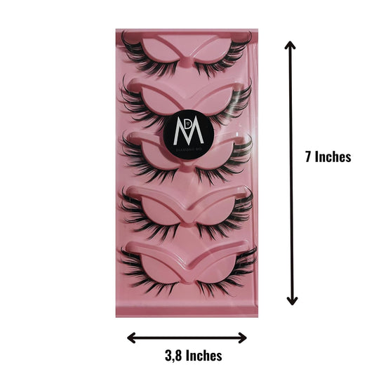 Cat Eye Lashes Mink Magnetic Eyelashes Natural Look 3D Curl Winged Natural Durable Makeup Realistic Self Adhesive Messy End Eye Elongated Thick False Eyelashes Soft Fake Lashe (5 Pairs Pack) (Style 2)
